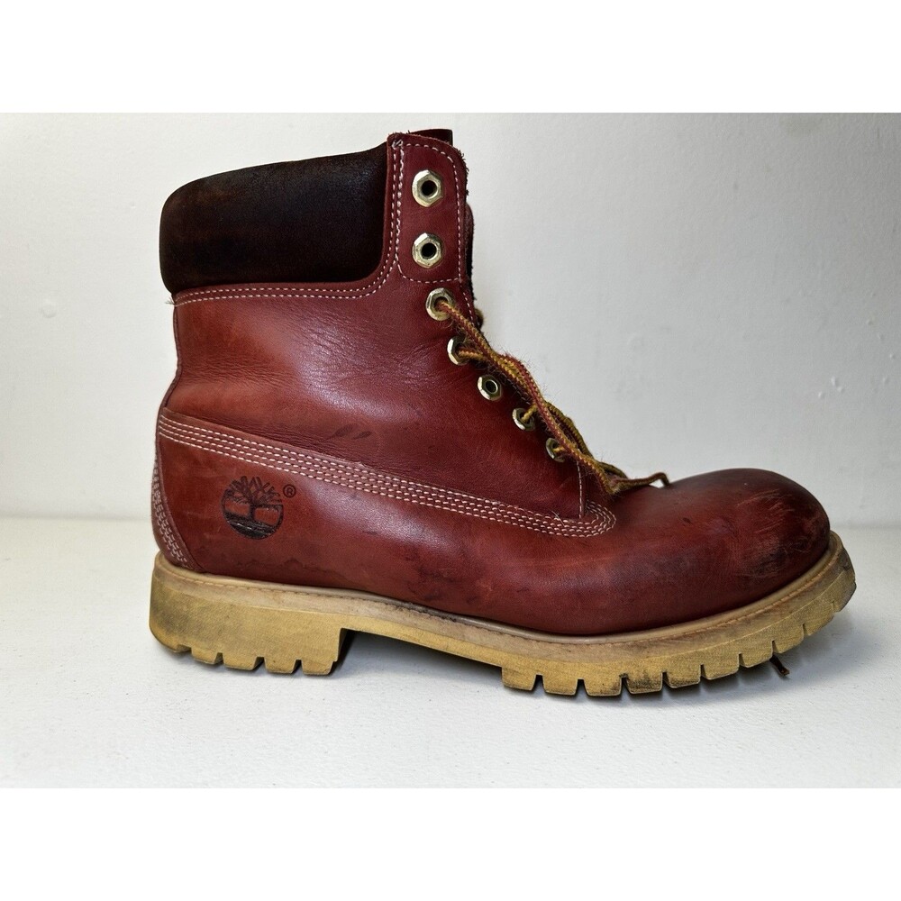 Vintage 90s Timberland Men's Brick Red Brown Leather Waterproof Boots US 10.5